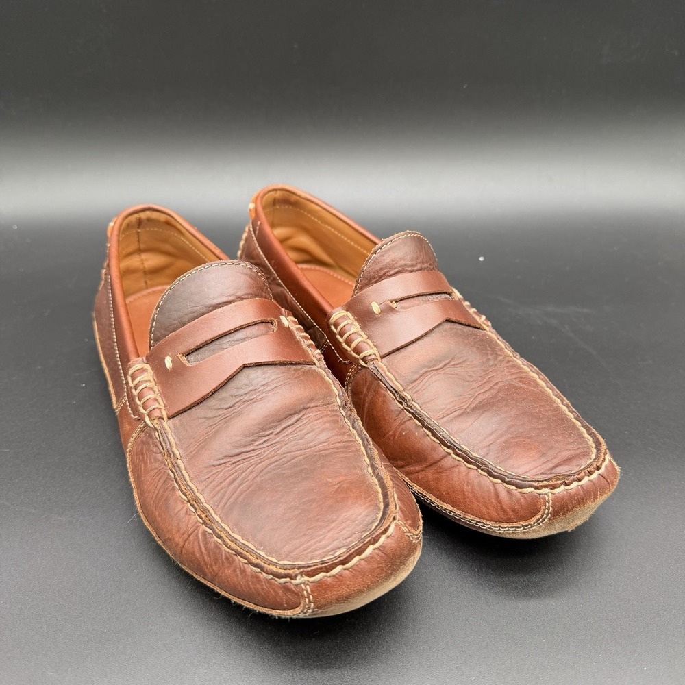 H.S. TRASK Men's Sz 9 Brown Leather Dress Casual Shoes Moccasin Strap Loafer
